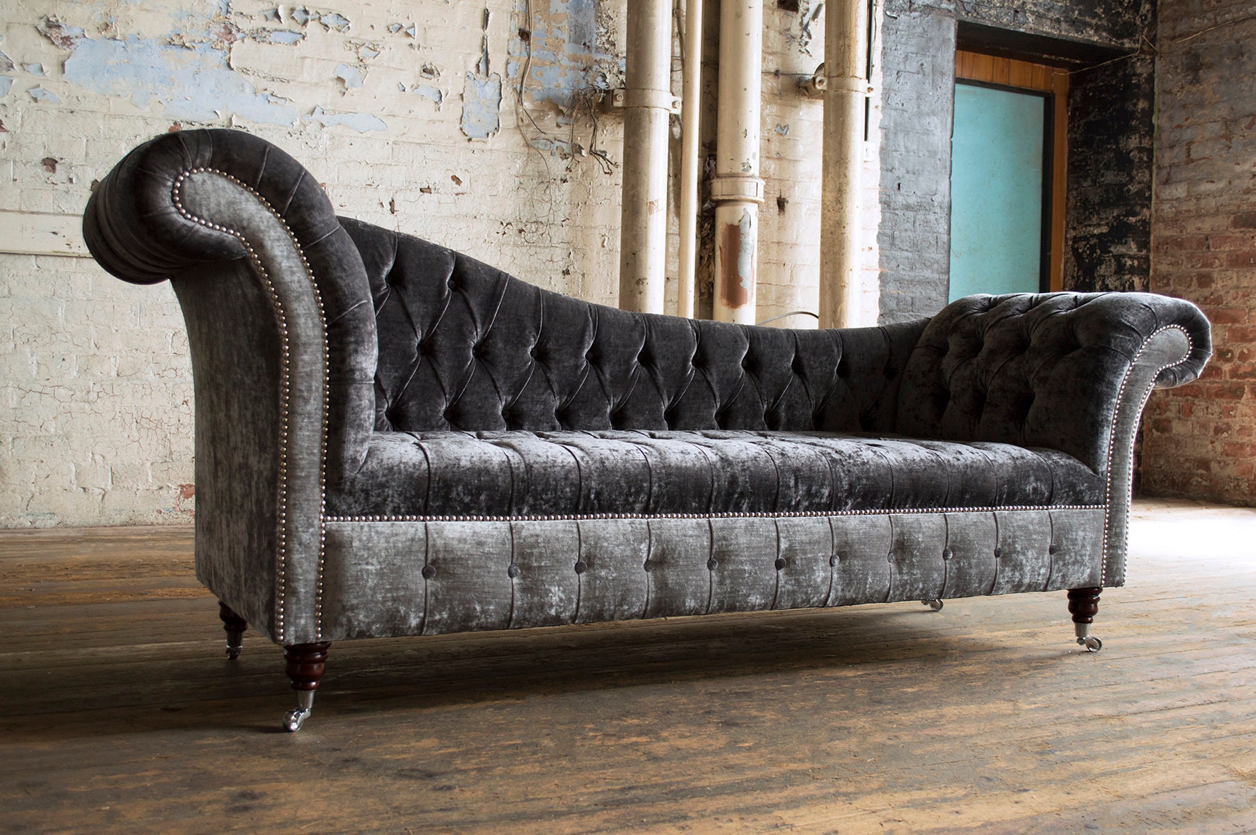 Grey Silver Velvet Chesterfield Chaise Lounge Unique British Handmade Furniture Etsy