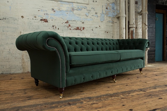 Dark green on sale velvet chesterfield sofa