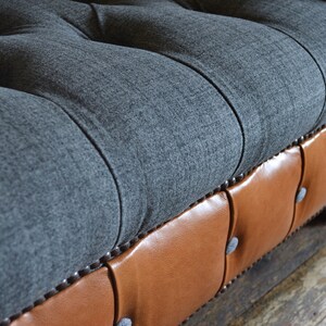 British Handmade Dark Grey Wool & Vintage Tan Leather Chesterfield ...