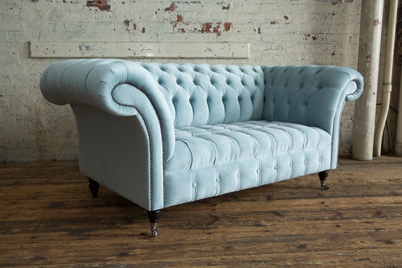 Dusty blue velvet sofa deals