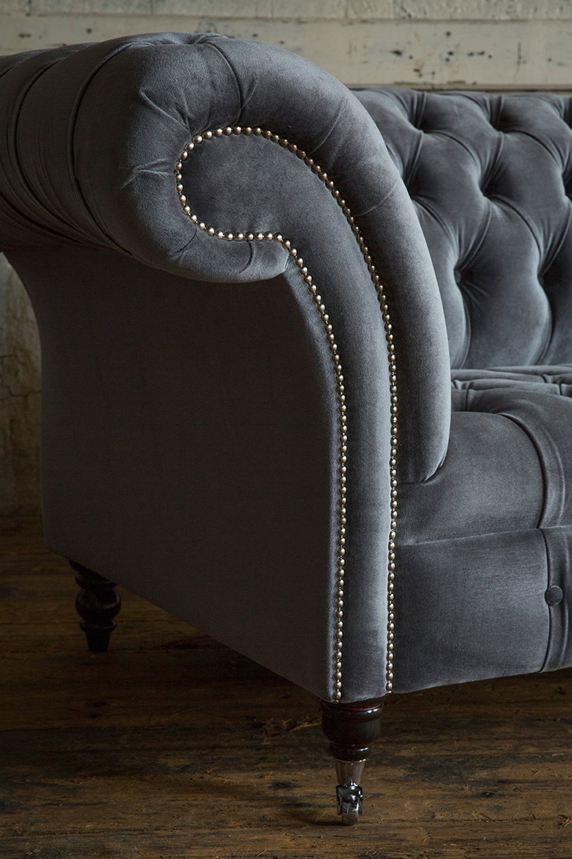British Handmade 3 Seater Grey Velvet Fabric Chesterfield Sofa - Etsy UK