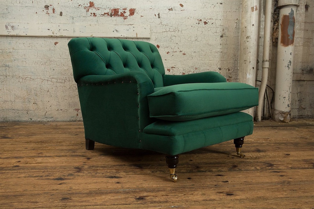 Emerald Green Green Velvet Armchair With Ottoman British