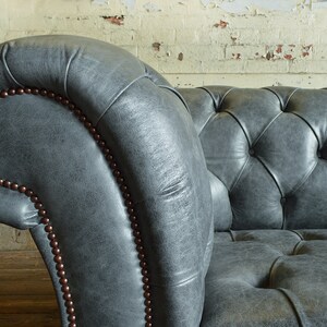 British Handmade 3 Seater Grey Leather Chesterfield Sofa image 2