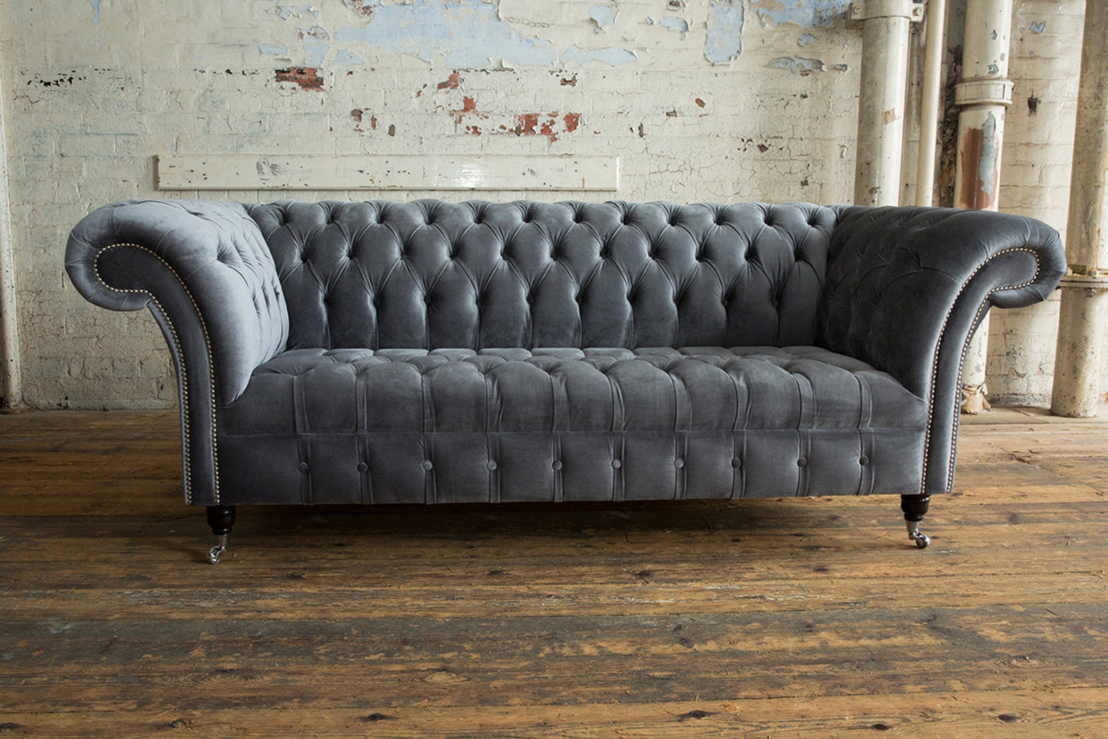 British Handmade 3 Seater Grey Velvet Fabric Chesterfield Sofa - Etsy UK