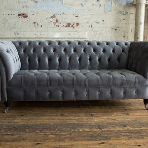 British Handmade 3 Seater Grey Velvet Fabric Chesterfield Sofa - Etsy UK