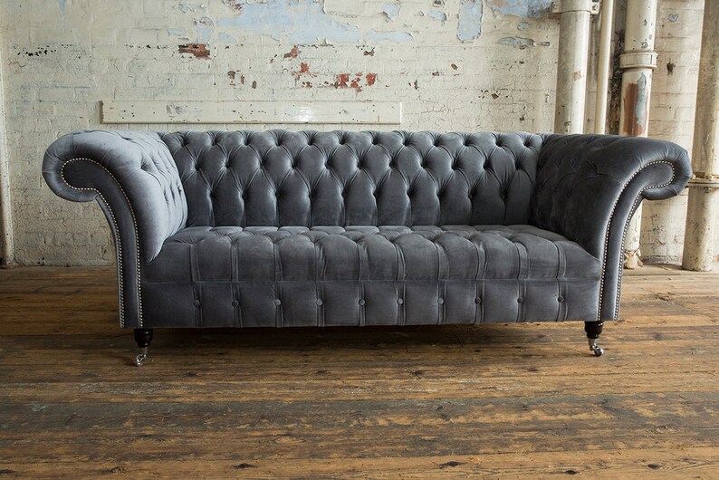 British Handmade 3 Seater Grey Velvet Fabric Chesterfield Sofa - Etsy UK
