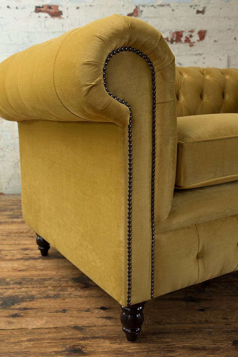 British Handmade 2 Seater Mustard Velvet Chesterfield Sofa Etsy