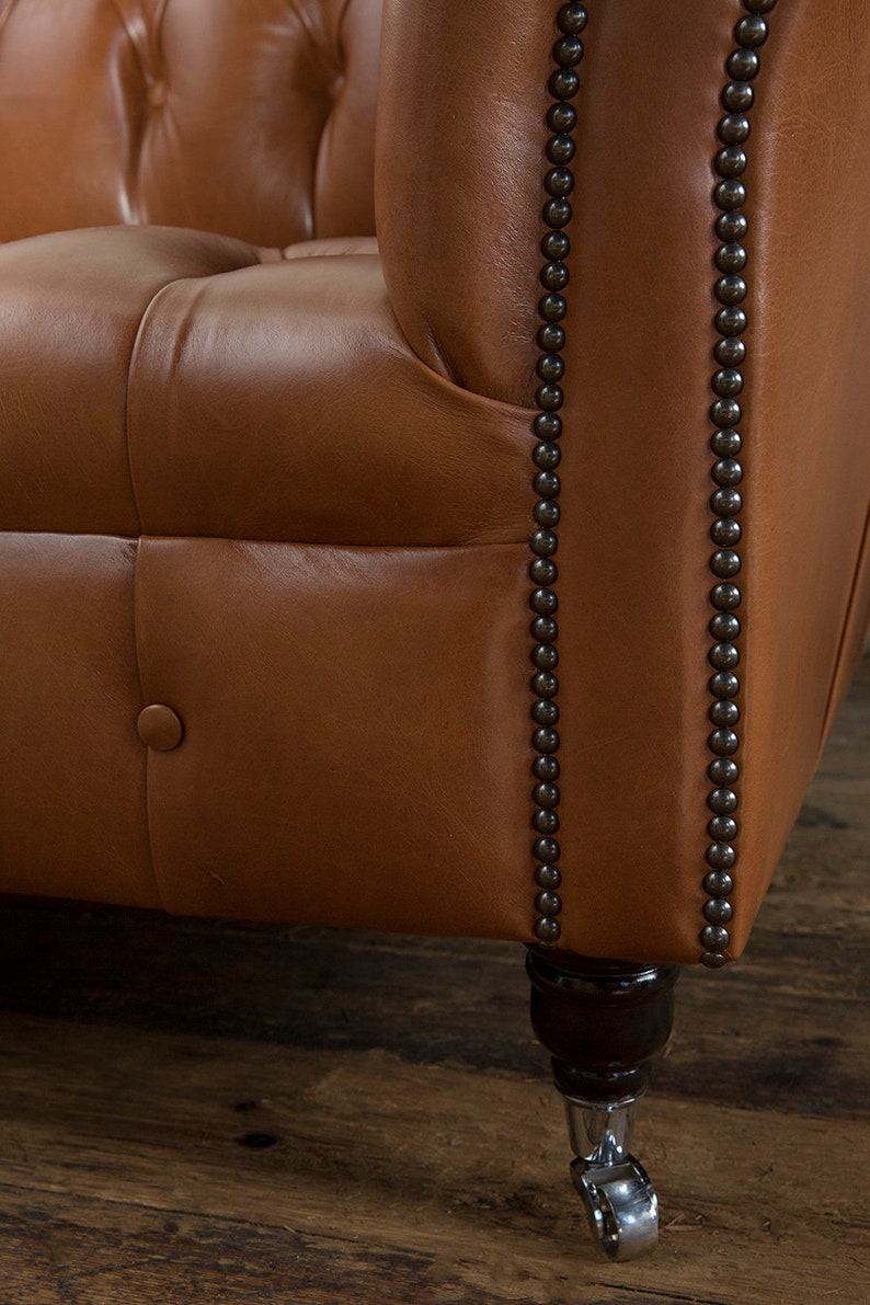3 Seater Tan Brown Leather Chesterfield Sofa, British Handmade - Etsy