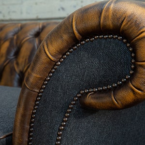 Handmade 3 Seater Antique Tan Leather Chesterfield Sofa & Dark Grey ...
