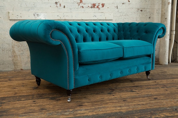 Chesterfield turquoise cheap velvet sofa