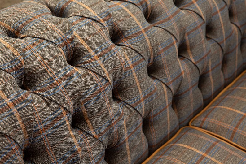 2 Seater Tan Tweed Chesterfield Sofa Distressed Tan Brown Etsy UK