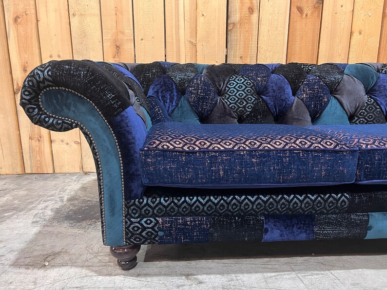 3 Seater Navy Blue Velvet Fabric Patchwork Chesterfield Sofa - Etsy UK