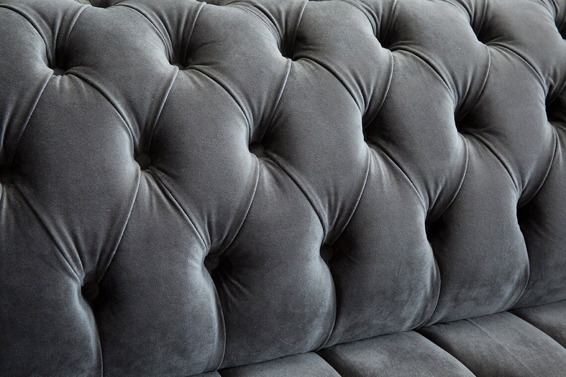 British Handmade 3 Seater Grey Velvet Fabric Chesterfield Sofa - Etsy UK