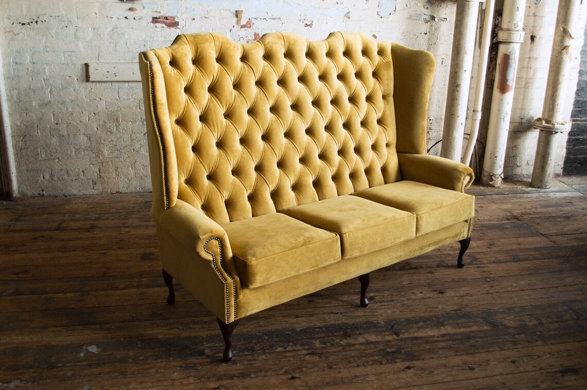British Handmade Mustard Velvet 3 Seater High Back Chesterfield Sofa - Etsy
