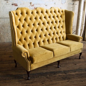 British Handmade Mustard Velvet 3 Seater High Back Chesterfield Sofa - Etsy