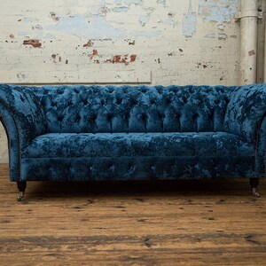 British Handmade Navy Blue Crushed Velvet 3 Seater Chesterfield Sofa ...