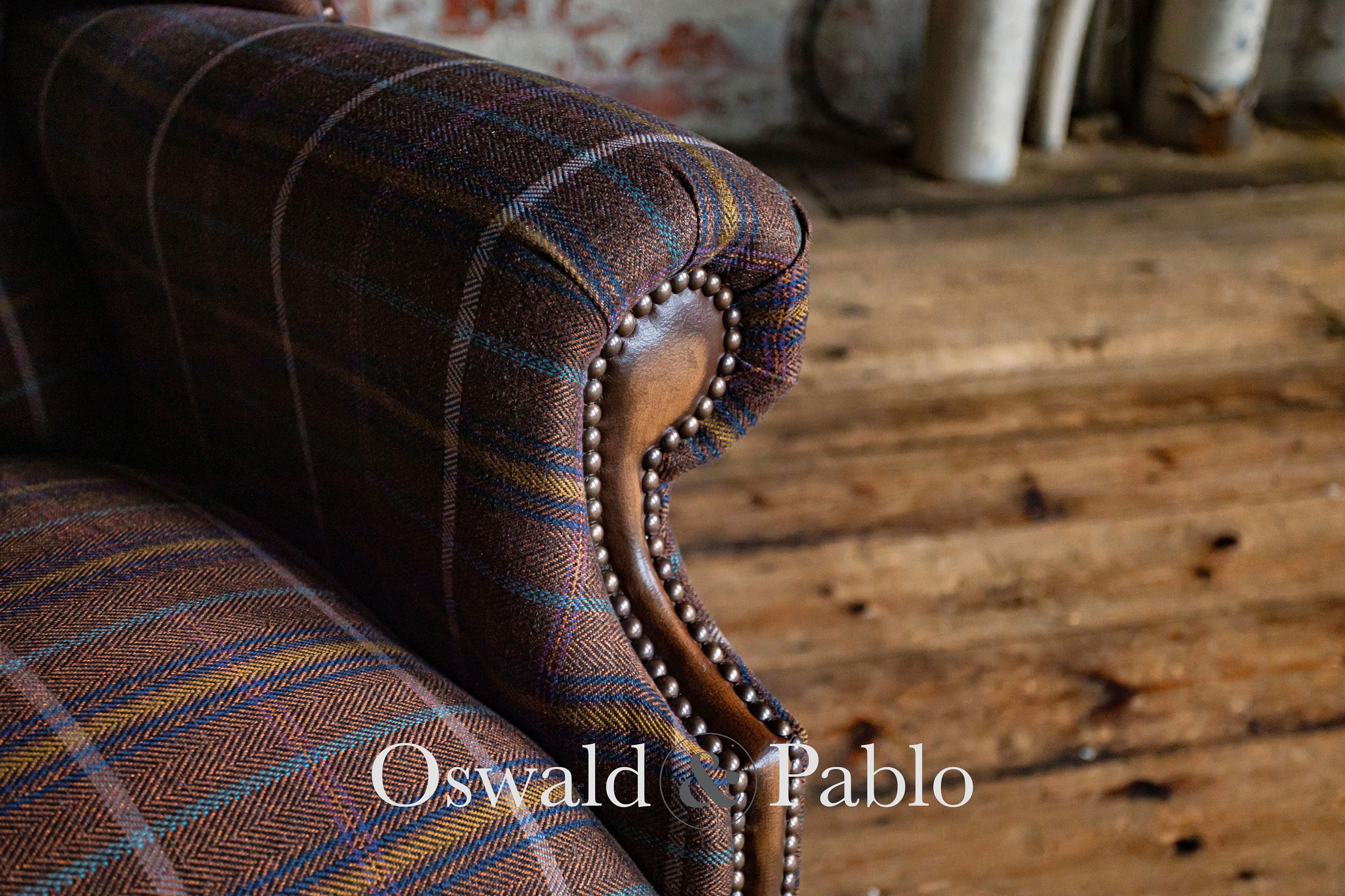 British Handmade Dark Brown Herringbone Tweed With Antique Tan Leather ...