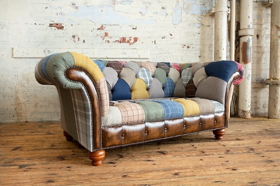 Unique British Handmade 2 Seater Patchwork Chesterfield Sofa 