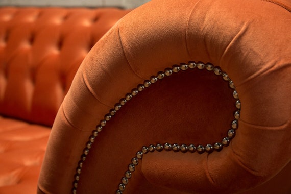 Handmade 4 Seater Orange Velvet Fabric Chesterfield Sofa - Etsy