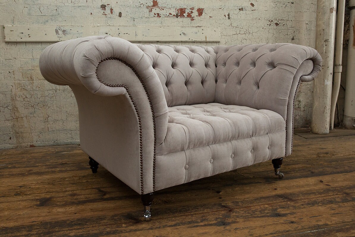 Cream Velvet Chesterfield Snuggle Chair British Handmade Etsy UK