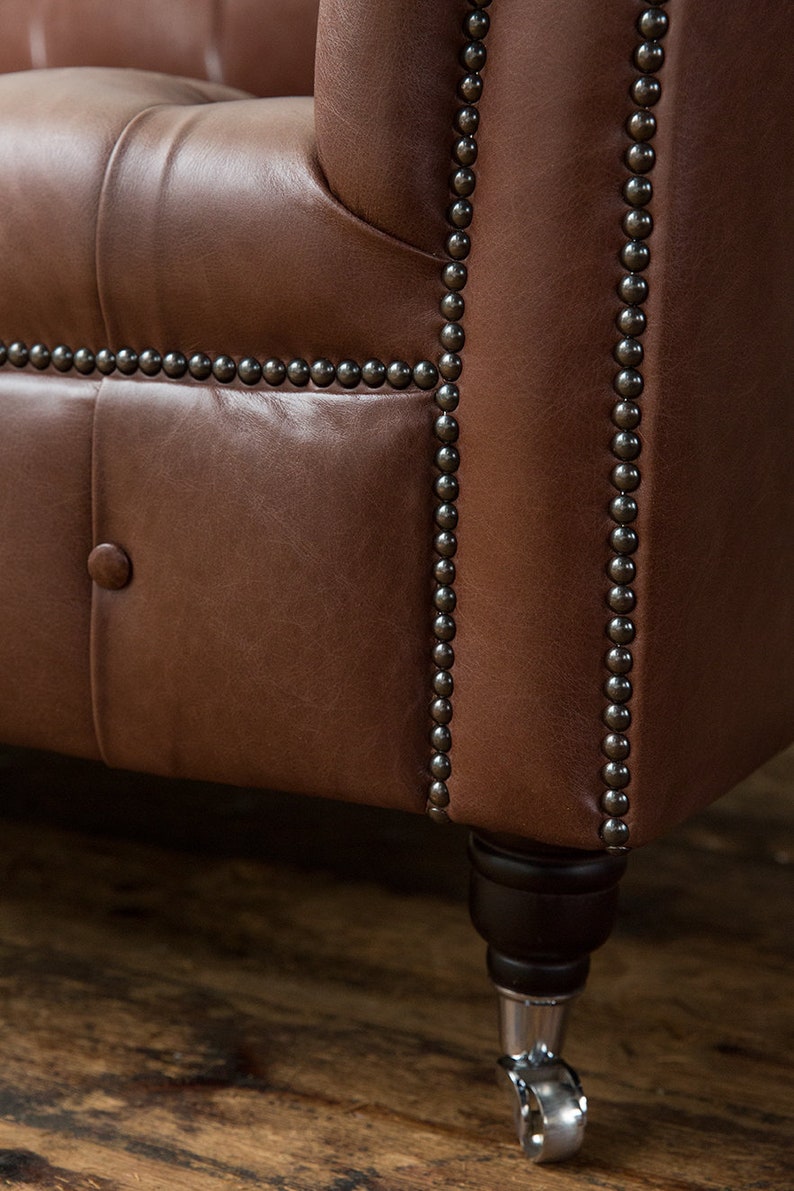 Handmade 3 Seater Vintage Hazel Brown Leather Chesterfield Sofa - Etsy UK