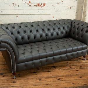 British Handmade 3 Seater Grey Steel Leather Chesterfield Sofa - Etsy UK