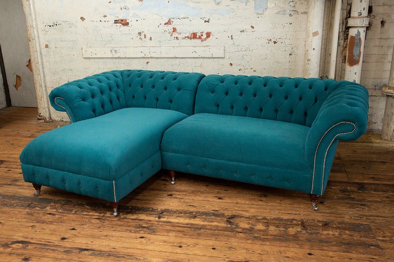 Unique British Handmade Teal Velvet 3 Seater Chesterfield Sofa | Etsy