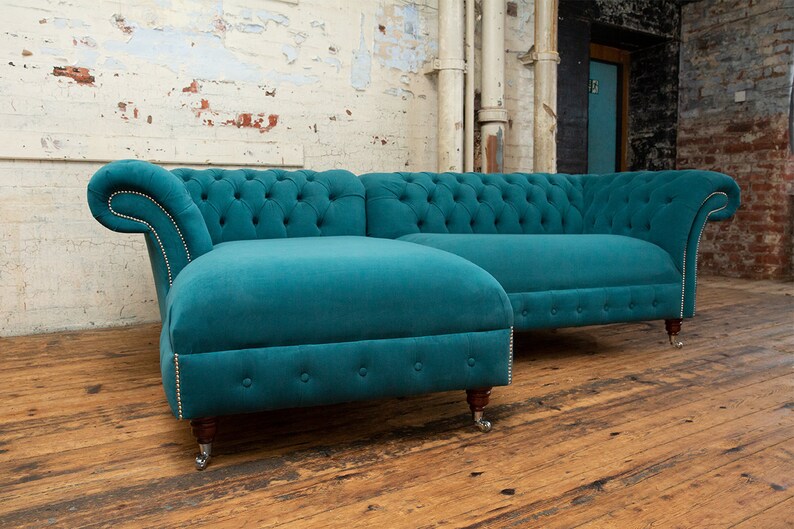 Unique British Handmade Teal Velvet 3 Seater Chesterfield Sofa Etsy
