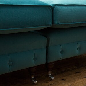 British Handmade 3 Seater Teal Blue Velvet Chesterfield Sofa - Split ...