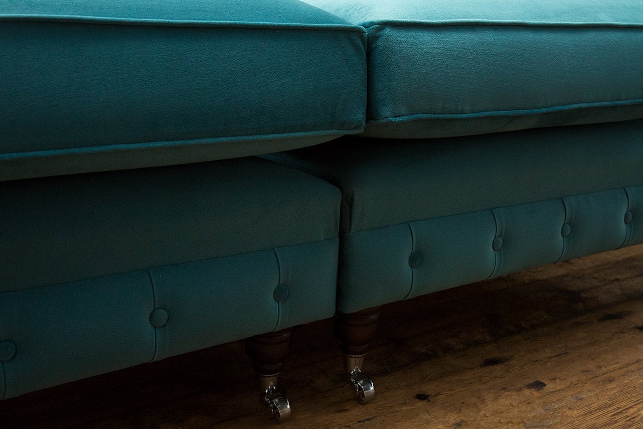 British Handmade 3 Seater Teal Blue Velvet Chesterfield Sofa - Split ...