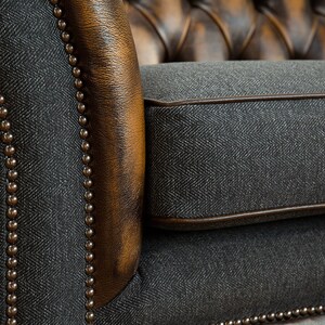 Handmade 3 Seater Antique Tan Leather Chesterfield Sofa & Dark Grey ...