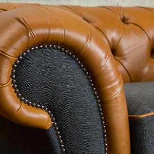 1.5 Seater Vintage Tan Leather Chesterfield Snuggle Armchair, Dark Grey ...