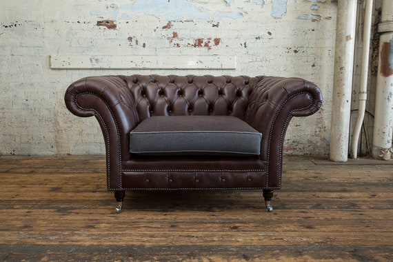 British Handmade Dark Brown Leather With Brown Grey Wool Etsy