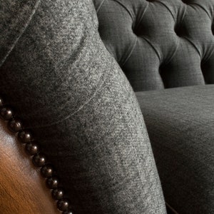 British Handmade 3 Seater Grey Wool & Antique Tan Leather 3 Seater ...