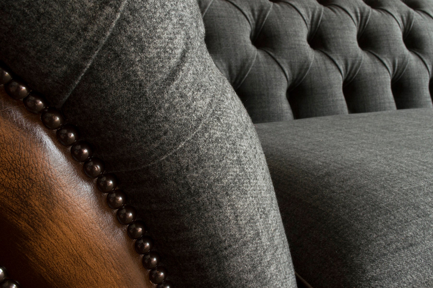 British Handmade 3 Seater Grey Wool & Antique Tan Leather 3 Seater ...
