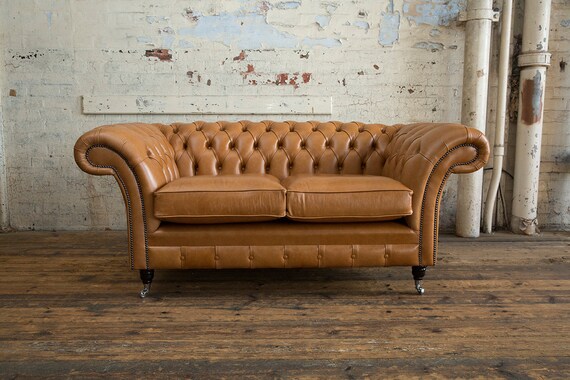 ソファ　vintage brown 2 Seater Vintage Tan Leather Chesterfield Sofa, British