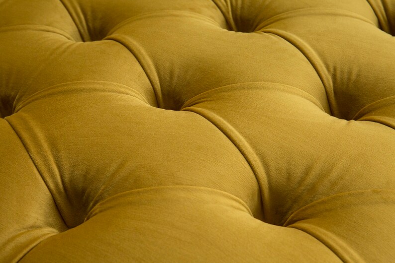 Mustard Velvet Fabric Chesterfield Chaise Lounge Chair, British Handmade image 3