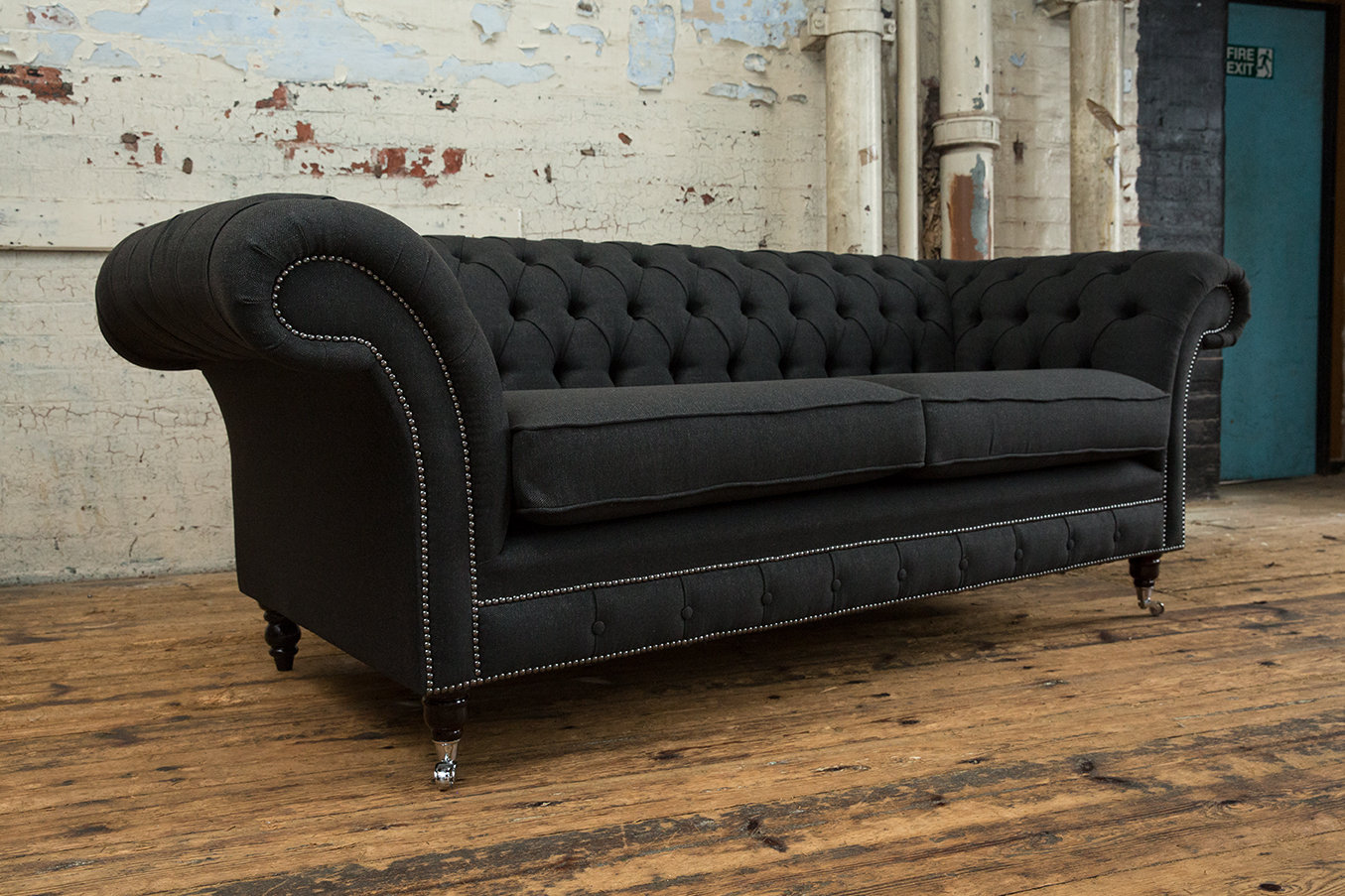 3 Seater Charcoal Grey Herringbone Wool Chesterfield Sofa - Etsy