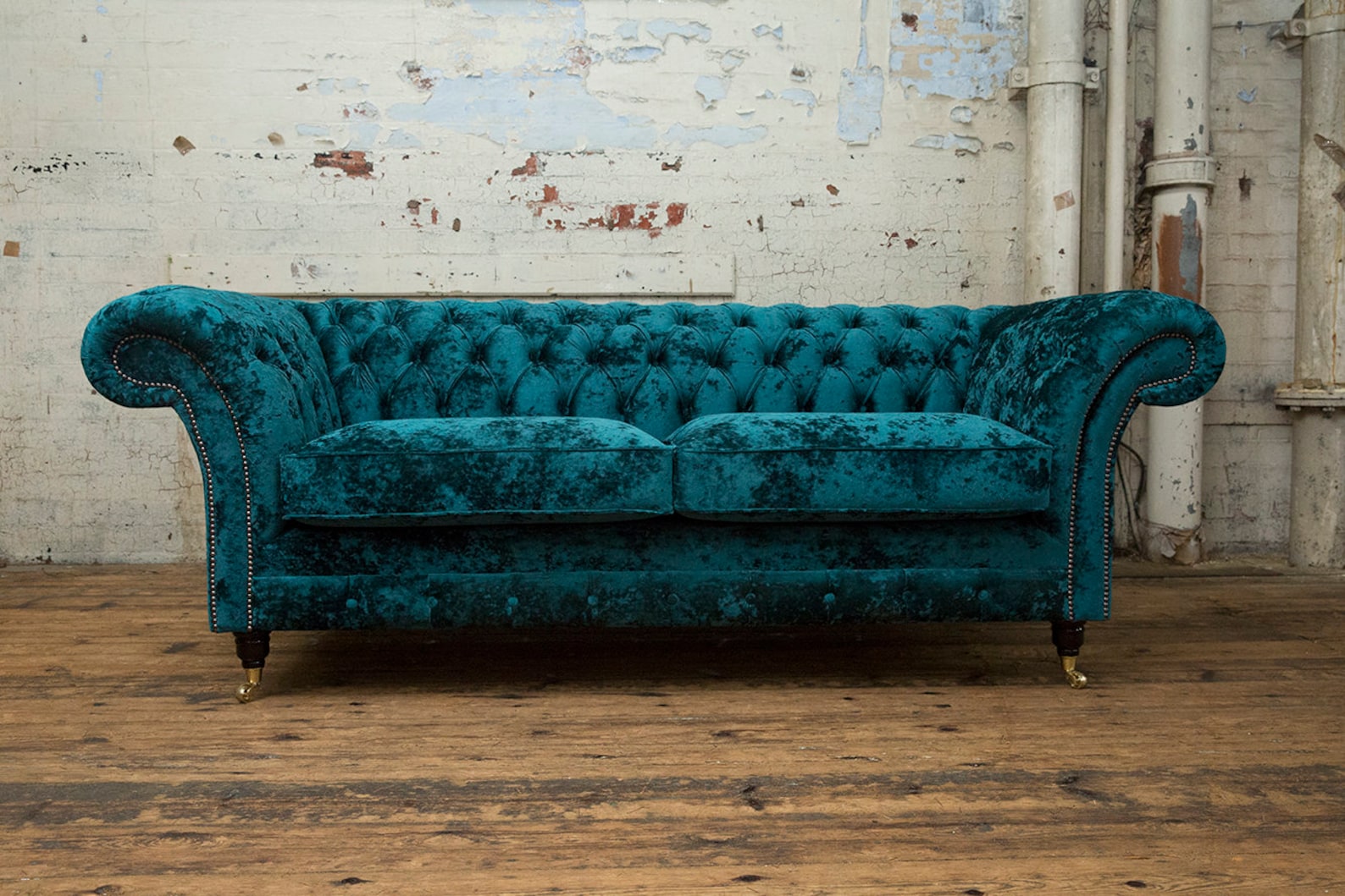 British Handmade 3 Seater Dark Teal Crushed Velvet Chesterfield Sofa - Etsy