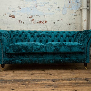 British Handmade 3 Seater Dark Teal Crushed Velvet Chesterfield Sofa - Etsy