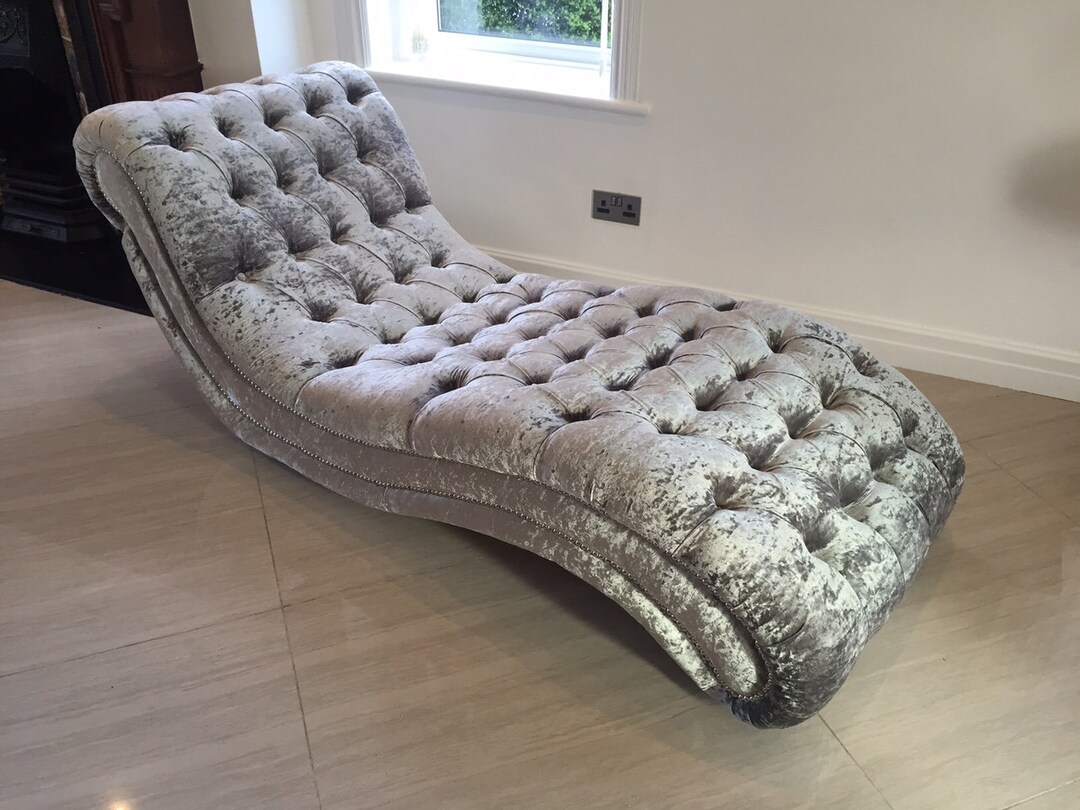 Silver crushed velvet chaise lounge hotsell