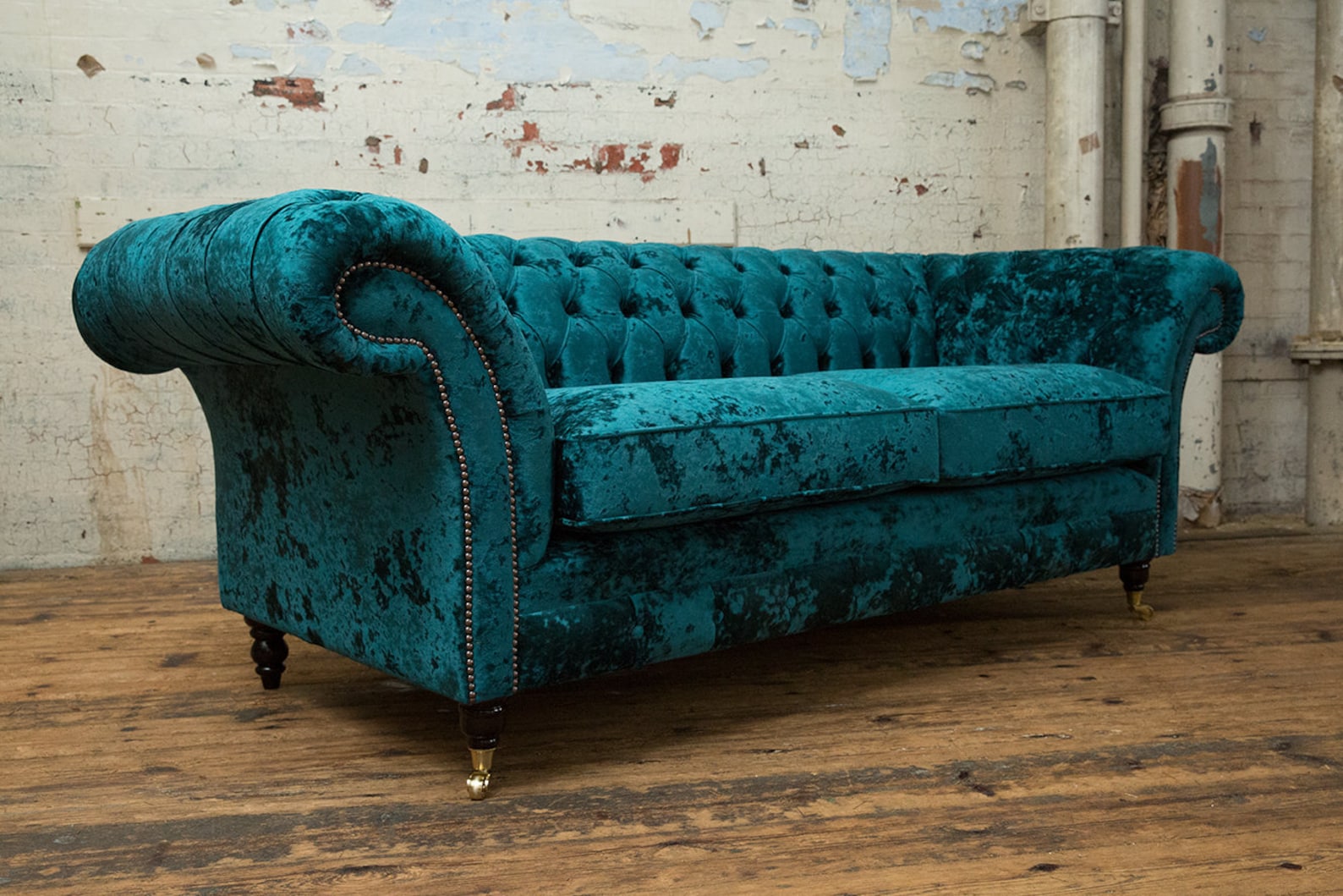 British Handmade 3 Seater Dark Teal Crushed Velvet Chesterfield Sofa - Etsy