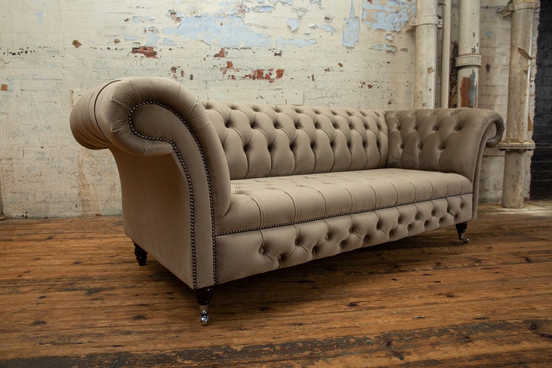 3 Seater Mink Velvet Chesterfield Sofa British Handmade - Etsy