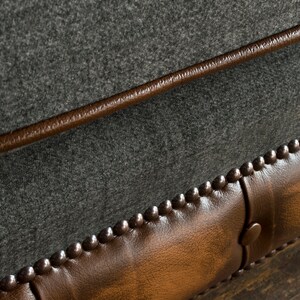 British Handmade 3 Seater Grey Wool & Antique Tan Leather 3 Seater ...