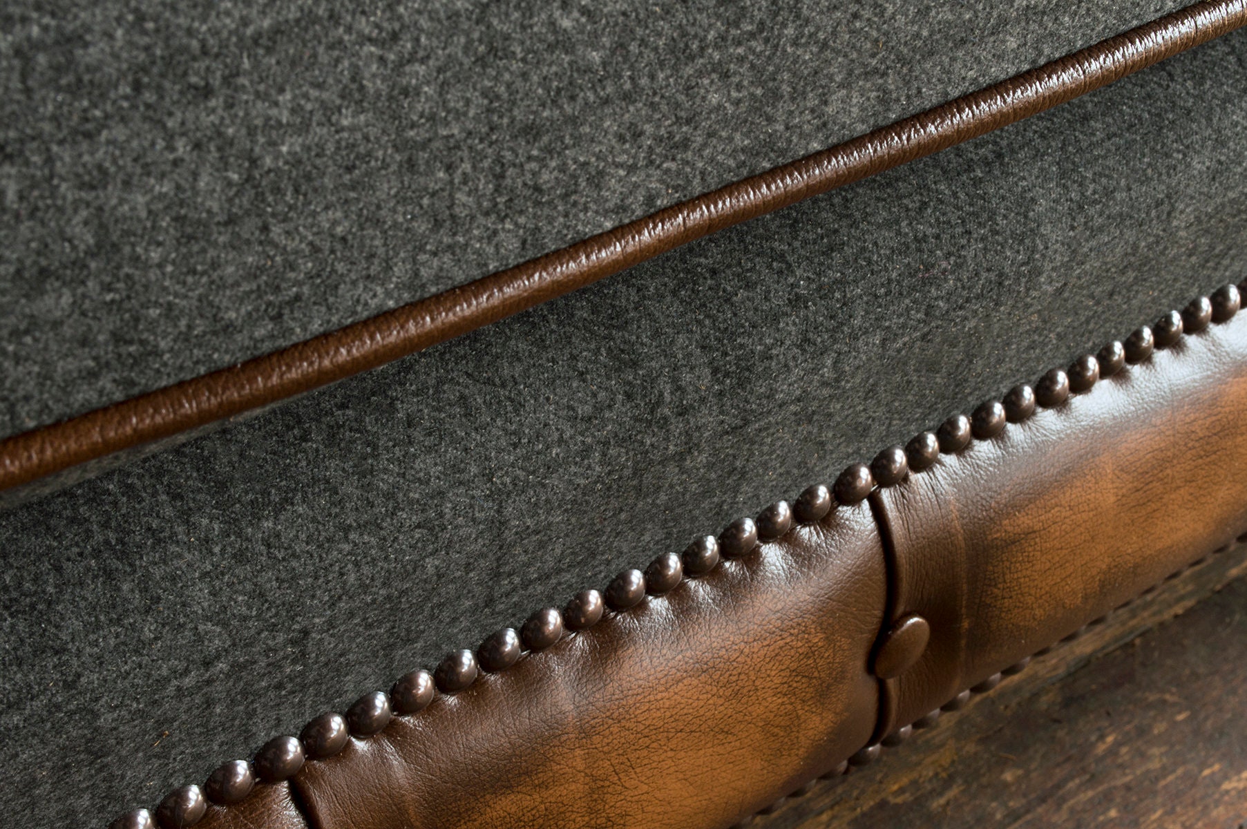 British Handmade 3 Seater Grey Wool & Antique Tan Leather 3 Seater ...