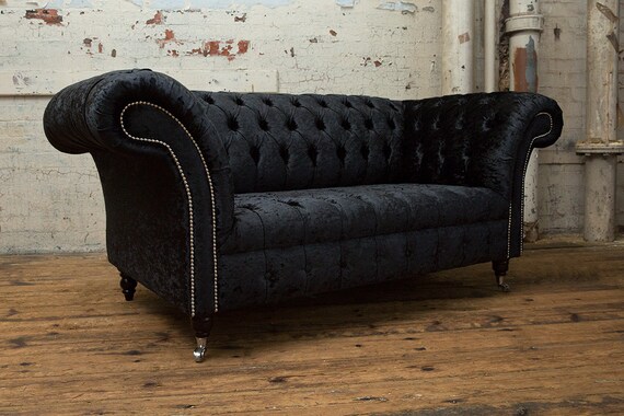 British Handmade 2 Seater Black Crushed Velvet Chesterfield Sofa Etsy