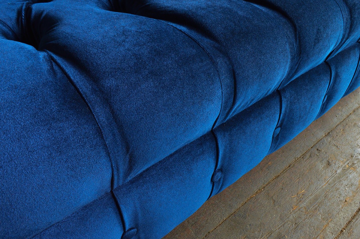 British Handmade 3 Seater Navy Blue Velvet Fabric Chesterfield Sofa ...
