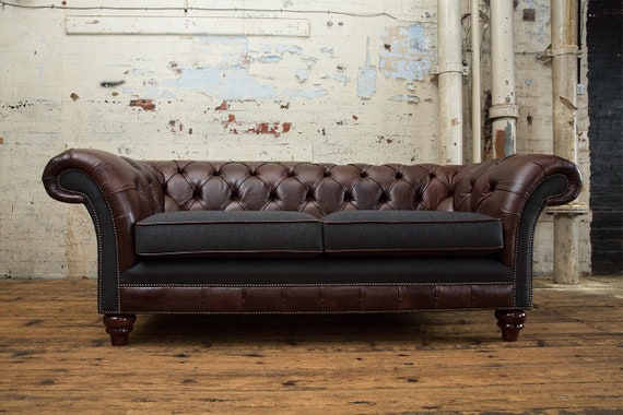 3 seater dark on sale brown leather sofa