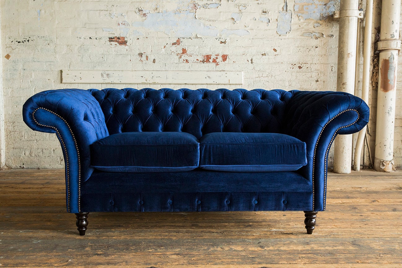 Ink blue cheap velvet sofa