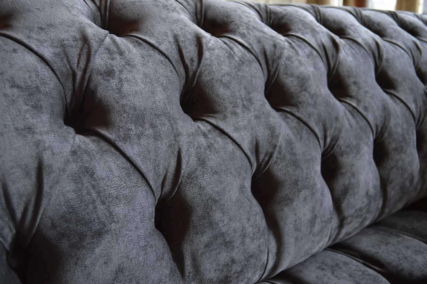3 Seater Slate Grey Velvet Chesterfield Sofa Dark Brown - Etsy UK